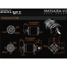 Dual Sky XM3542EA-11 V3 880kv 608w 25E Brushless Outrunner Motor 147g 11x6 - 14x7E Prop Replaces .25 Glow Engine