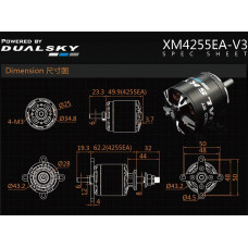 Dual Sky XM4255EA-10 V3 620kv 1240w Brushless Outrunner Motor 270g 12x7 to 14x7E Prop Repalces 8-10cc or .35 - .55 Glow Engine