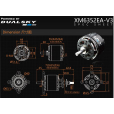 Dual Sky XM6352EA-20 V3 280kv 2624w 8S 125E Brushless Outrunner Motor 508g 18x12 - 20x10E Prop Replaces 20cc or .95 - .120 Glow Engine