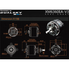 Dual Sky XM6360EA-19 V3 220kv 3800w Brushless Out Runner Motor 635g 10S Prop 20x12 -21x13 Replaces 30-35cc .140 - .170 Glow Engine